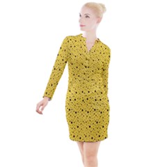 Polkadot Yellow Button Long Sleeve Dress