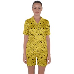 Polkadot Yellow Satin Short Sleeve Pajamas Set