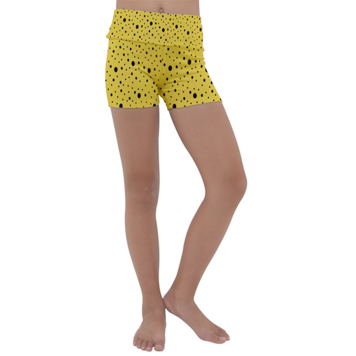 Polkadot Yellow Kids  Lightweight Velour Yoga Shorts