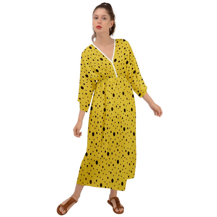 Polkadot Yellow Grecian Style  Maxi Dress