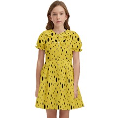 Polkadot Yellow Kids  Bow Tie Puff Sleeve Dress