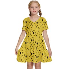 Polkadot Yellow Kids  Short Sleeve Tiered Mini Dress