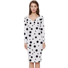 Motif-polkadot-001 Long Sleeve V-neck Bodycon Dress 