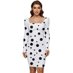 Motif-polkadot-001 Women Long Sleeve Ruched Stretch Jersey Dress