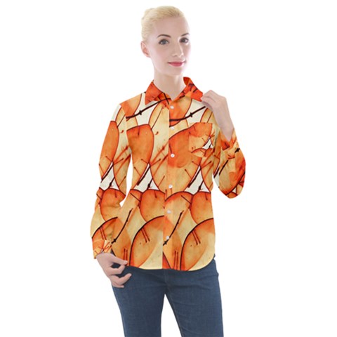 Orange Women s Long Sleeve Pocket Shirt by nate14shop