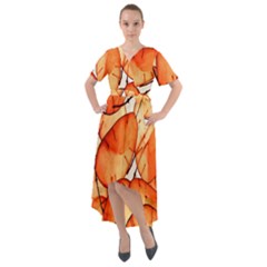 Orange Front Wrap High Low Dress