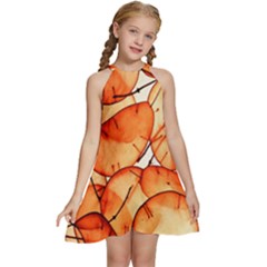 Orange Kids  Halter Collar Waist Tie Chiffon Dress