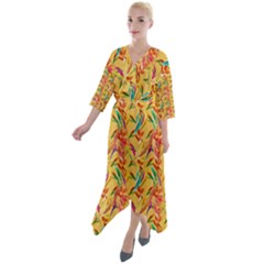 Pattern Quarter Sleeve Wrap Front Maxi Dress by nate14shop