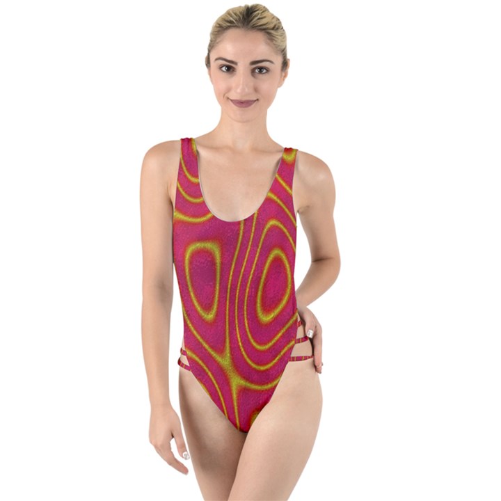 Pattern Pink High Leg Strappy Swimsuit