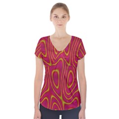 Pattern Pink Short Sleeve Front Detail Top by nate14shop