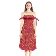 Pattern Pink Shoulder Tie Bardot Midi Dress