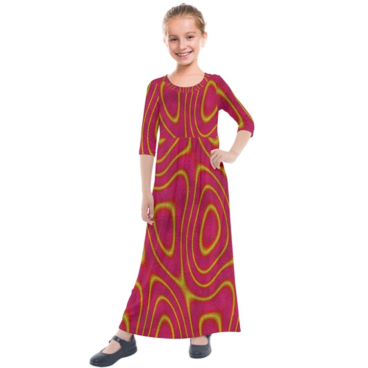 Pattern Pink Kids  Quarter Sleeve Maxi Dress