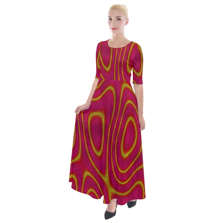 Pattern Pink Half Sleeves Maxi Dress