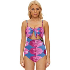 Pink Umbrella Knot Front One-piece Swimsuit