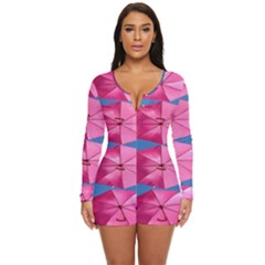 Pink Umbrella Long Sleeve Boyleg Swimsuit