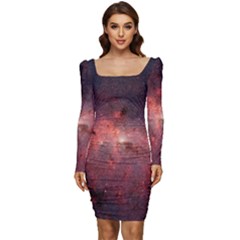 Milky-way-galaksi Women Long Sleeve Ruched Stretch Jersey Dress by nate14shop