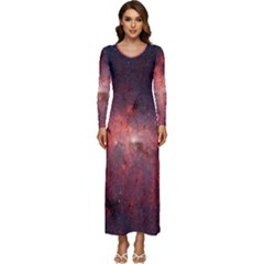 Milky-way-galaksi Long Sleeve Velour Longline Maxi Dress