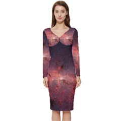 Milky-way-galaksi Long Sleeve V-neck Bodycon Dress 