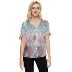 Tiles-shapes Bow Sleeve Button Up Top