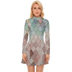 Tiles-shapes Long Sleeve Velour Longline Dress