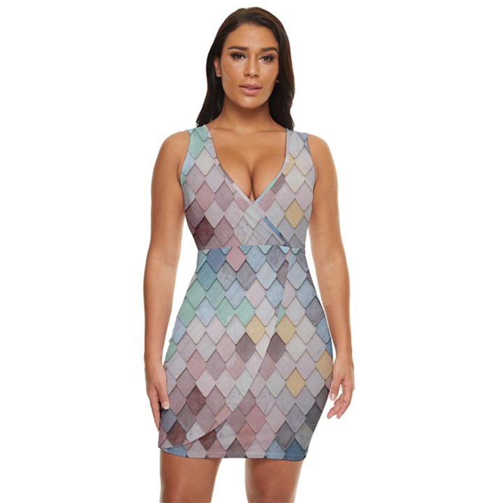 Tiles-shapes Draped Bodycon Dress