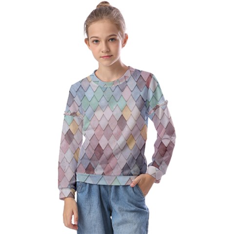 Tiles-shapes Kids  Long Sleeve Tee With Frill  by nate14shop