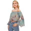 Tiles-shapes Off Shoulder Flutter Bell Sleeve Top View2