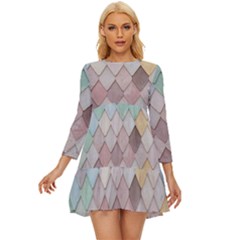 Tiles-shapes Long Sleeve Babydoll Dress