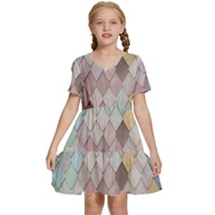 Tiles-shapes Kids  Short Sleeve Tiered Mini Dress