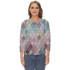 Tiles-shapes Cut Out Wide Sleeve Top