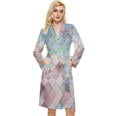 Tiles-shapes Long Sleeve Velour Robe