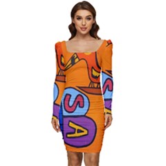 Graffiti 1 Women Long Sleeve Ruched Stretch Jersey Dress