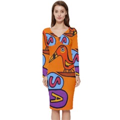 Graffiti 1 Long Sleeve V-neck Bodycon Dress 