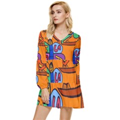 Graffiti 1 Tiered Long Sleeve Mini Dress