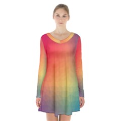 Colorful Rainbow Long Sleeve Velvet V-neck Dress by artworkshop