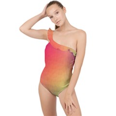 Colorful Rainbow Frilly One Shoulder Swimsuit by artworkshop