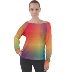 Colorful Rainbow Off Shoulder Long Sleeve Velour Top by artworkshop