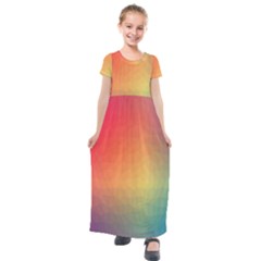 Colorful Rainbow Kids  Short Sleeve Maxi Dress