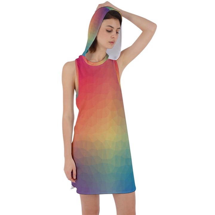 Colorful Rainbow Racer Back Hoodie Dress