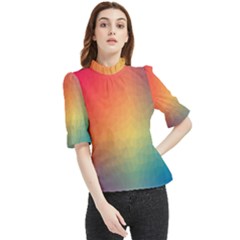 Colorful Rainbow Frill Neck Blouse