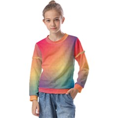 Colorful Rainbow Kids  Long Sleeve Tee With Frill 