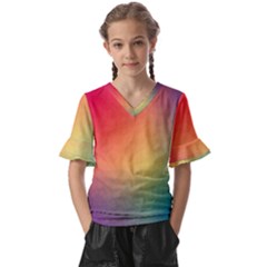 Colorful Rainbow Kids  V-neck Horn Sleeve Blouse by artworkshop