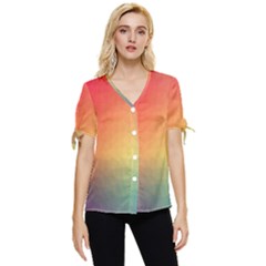 Colorful Rainbow Bow Sleeve Button Up Top