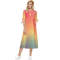 Colorful Rainbow Bow Sleeve Chiffon Midi Dress