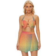 Colorful Rainbow Vintage Style Bikini Top And Skirt Set 