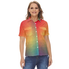 Colorful Rainbow Women s Short Sleeve Double Pocket Shirt