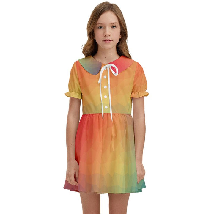 Colorful Rainbow Kids  Sweet Collar Dress