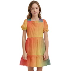 Colorful Rainbow Kids  Puff Sleeved Dress