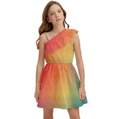 Colorful Rainbow Kids  One Shoulder Party Dress