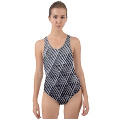 Grid Wire Mesh Stainless Rods Metal Cut-out Back One Piece Swimsuit by artworkshop